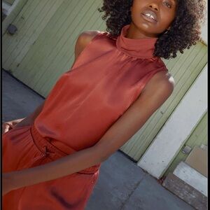 Rust Sleeveless Turtleneck Top and Pants Set